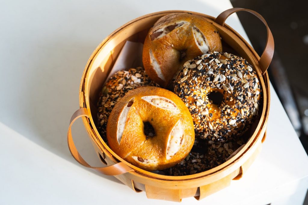 Image of Bagels on a Wooden Bucket